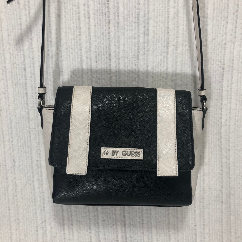 G by Guess Black White Colorblock Flap Crossbody‎ Bag